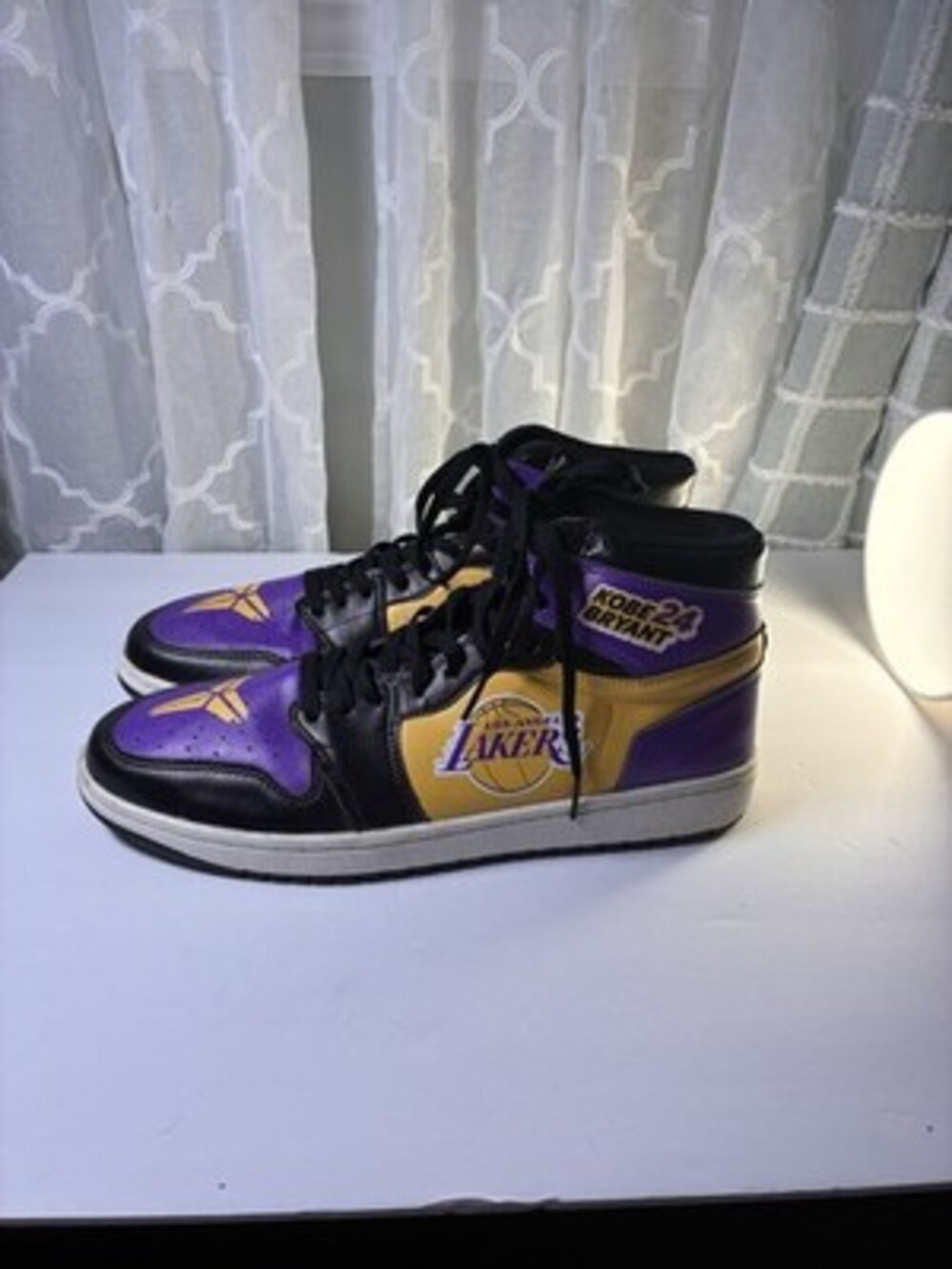 Custom Los Angeles Lakers and Kobe BryantAir Jordan 1 High Sneakers Size 12